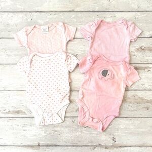 Newborn Baby Girl Shoet Sleeve Bodysuit Onesies Bundle Set of 4 Pink White NB